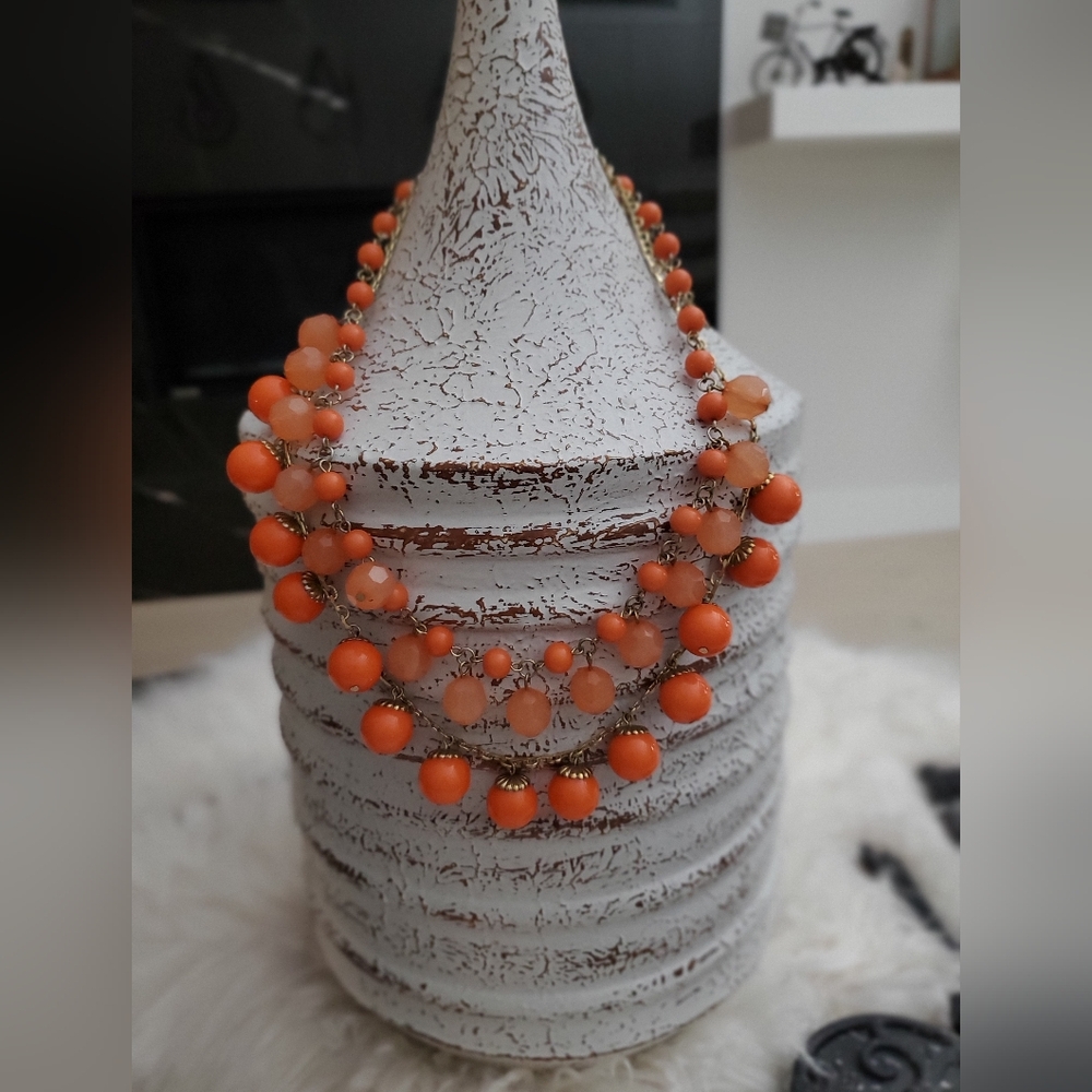 Robert Rose-Vintage Chic Orange Beaded Necklace Stamped